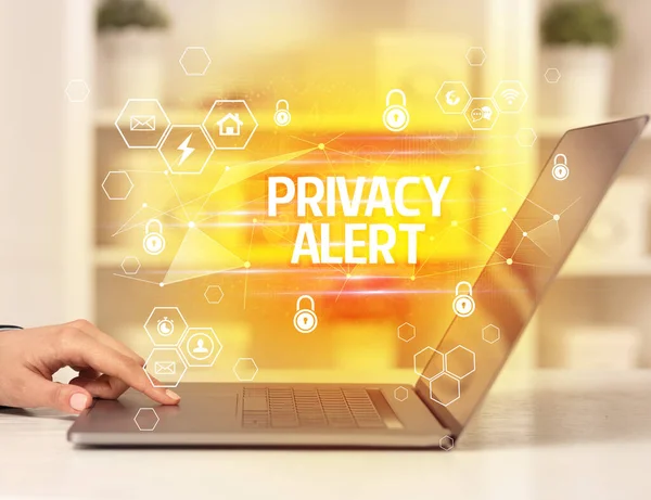Privacy Alert Writing Laptop Internet Security Data Protection Concept Blockchain — Stock fotografie