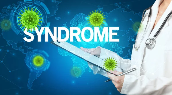 Médecin Remplit Dossier Médical Avec Inscription Syndrome Concept Virologie — Photo
