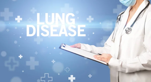 Lékař Píše Poznámky Schránky Nápisem Lung Disease Koncepce První Pomoci — Stock fotografie