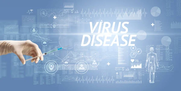 Spuitnaald Met Virusvaccin Virus Disease Inscriptie Antidoteconcept — Stockfoto
