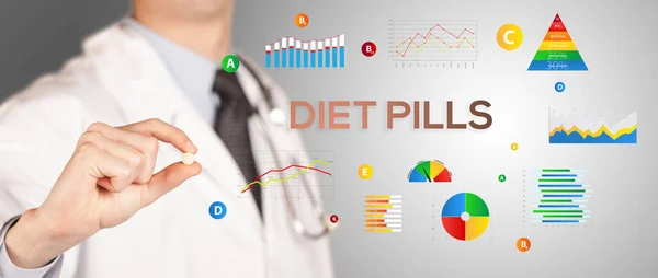 Dietetyk Daje Pigułkę Napisem Diet Pills Koncepcja Zdrowego Stylu Życia — Zdjęcie stockowe