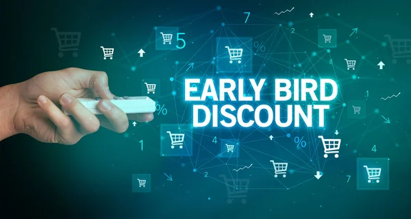 Handhållning Trådlös Periferi Med Early Bird Discount Inskription Online Shopping — Stockfoto