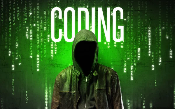 Απρόσωπη Hacker Επιγραφή Κωδικοποίησης Hacking Έννοια — Φωτογραφία Αρχείου