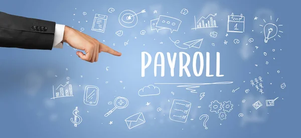 Gros Plan Pointage Main Recadrée Sur Inscription Payroll Concept Solution — Photo