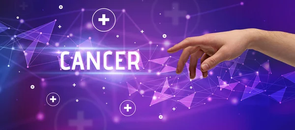 Крупный План Обрезанной Руки Указывающий Надпись Cancer Медицинская Концепция — стоковое фото