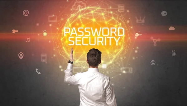Tylny Widok Biznesmena Napisem Password Security Koncepcja Bezpieczeństwa Online — Zdjęcie stockowe