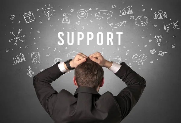 具有Support注册 现代商业概念的商人的后视镜 — 图库照片