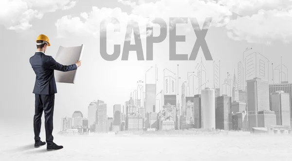Молодой Бизнесмен Кассой Надписью Capex Новая Концепция Возможностей Бизнеса — стоковое фото