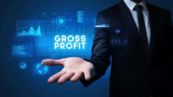 Hand Businessman Gazdaság Gross Profit Felirat Üzleti Siker Koncepció — Stock Fotó