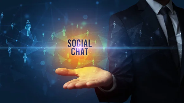 Elegante Mano Tenuta Iscrizione Social Chat Concetto Social Networking — Foto Stock