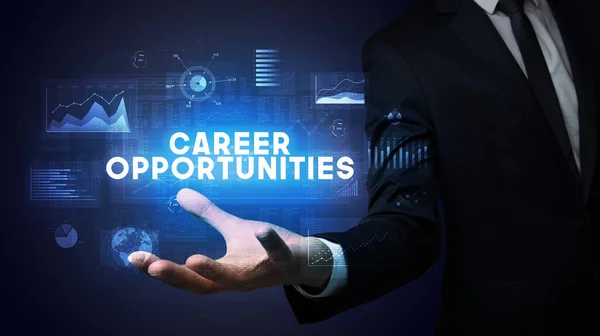 Tangan Pengusaha Yang Memegang Prasasti Career Opportunities Konsep Sukses Bisnis — Stok Foto