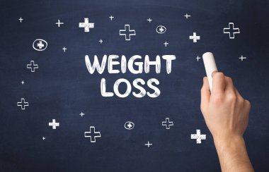 El çizimi zayıflamış yazı tahtada beyaz tebeşir, tıbbi konsept