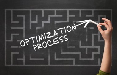 El çizimi iyimserlik Prosedürü kara tahtada beyaz tebeşir, yeni iş konsepti