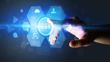 Elle dokunmak Yeni teknoloji konsepti