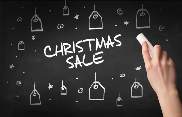 Hand Drawing Christmas Sale Inscription White Chalk Blackboard Online Shopping — Stock Photo, Image