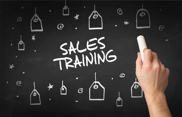Handtekening Sales Training Inscriptie Met Wit Krijt Schoolbord Online Shopping — Stockfoto