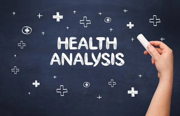 Handtekening Gezondheid Analyse Opschrift Met Wit Krijt Schoolbord Medisch Concept — Stockfoto
