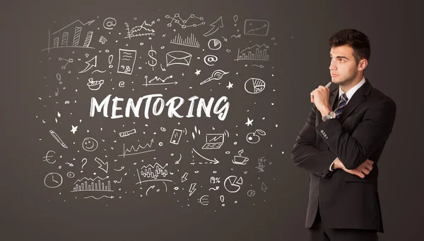 Mentoringの碑文で考えるビジネスマン ビジネス教育の概念 — ストック写真