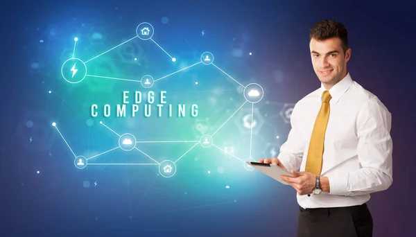 Бизнесмен Перед Иконками Облачного Сервиса Надписью Edge Computing Концепция Современных — стоковое фото