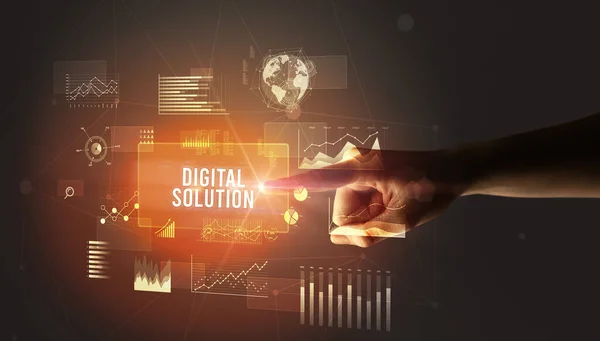 Hand Touching Digital Solution Inscription New Business Technology Concept — Stock Photo, Image