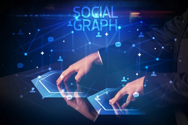 Πλοήγηση Στην Κοινωνική Δικτύωση Επιγραφή Social Graph Έννοια Νέων Μέσων — Φωτογραφία Αρχείου