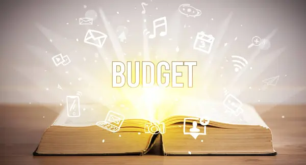Opeen Könyv Budget Felirattal Üzleti Koncepció — Stock Fotó
