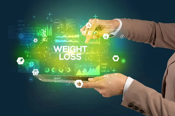 Close Van Een Touchscreen Met Weight Loss Inscriptie Medisch Concept — Stockfoto