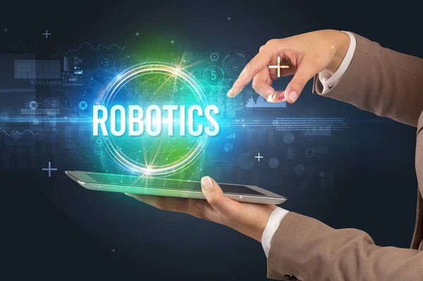 Gros Plan Écran Tactile Avec Inscription Robotics Nouveau Concept Technologique — Photo