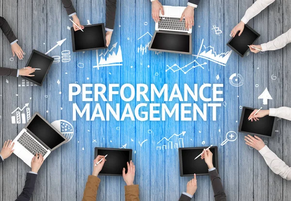 Group Busy People Working Office Performance Management Επιγραφή Επιτυχημένη Επιχειρηματική — Φωτογραφία Αρχείου