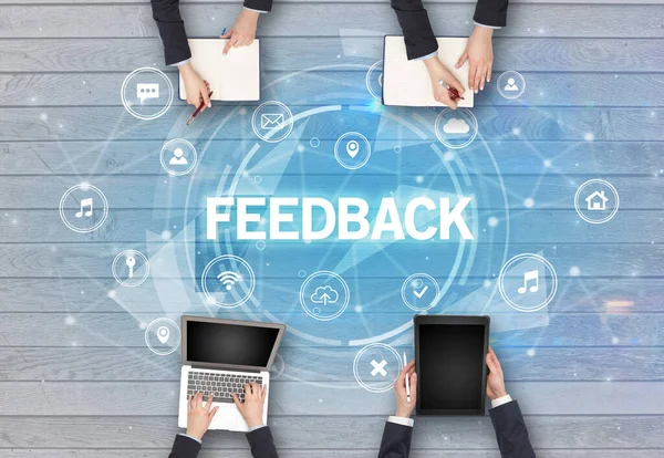 Group People Having Meeting Feedback Insciption Social Networking Concept — Stock Photo, Image
