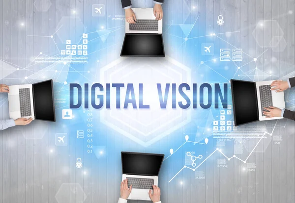 Arbeitsgruppe Einem Büro Mit Digital Vision Aufschrift Modernes Technologiekonzept — Stockfoto