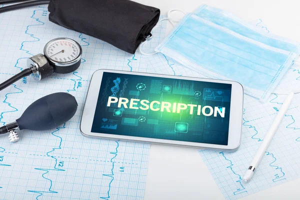 Tabletta Orvosi Cucc Prescription Felirattal Prevenciós Koncepcióval — Stock Fotó