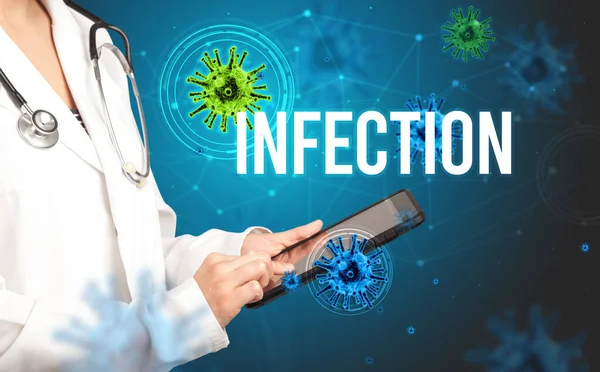 Lékař Předepíše Předpis Nápisem Infection Pandemický Koncept — Stock fotografie