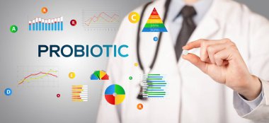Beslenme uzmanı size PROBIOTIC yazıtlı bir hap veriyor, sağlıklı yaşam tarzı konsepti