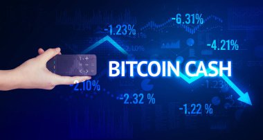 BITCOIN CASH yazıtlı, modern iş konsepti olan kablosuz kablosuz ağ.