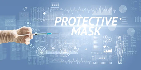 Ago Siringhe Con Vaccino Antivirale Iscrizione Protective Mask Concetto Antidoto — Foto Stock