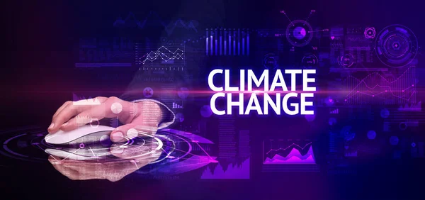 Periférico Inalámbrico Mano Con Inscripción Climate Change Concepto Tecnología Moderna —  Fotos de Stock