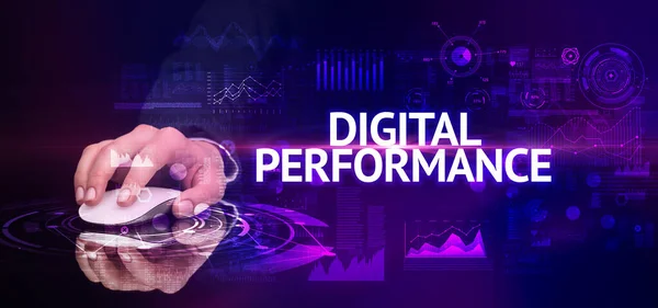 Obsługa Bezprzewodowych Urządzeń Peryferyjnych Napisem Digital Performance Koncepcja Nowoczesnej Technologii — Zdjęcie stockowe