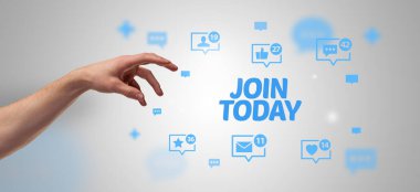 Katılım Günümüz yazıtlarına, sosyal ağ kavramına işaret eden kırpılmış elin yakın çekimi