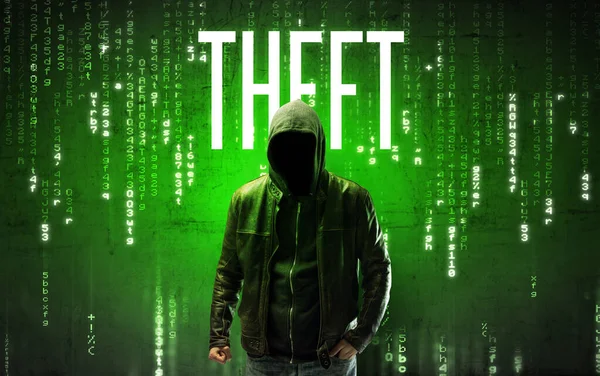 Bezimienny Haker Napisem Theft Koncepcja Hacking — Zdjęcie stockowe