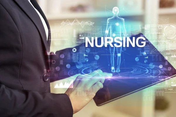 Ηλεκτρονικό Ιατρικό Αρχείο Επιγραφή Nursing Ιατρική Έννοια Της Τεχνολογίας — Φωτογραφία Αρχείου
