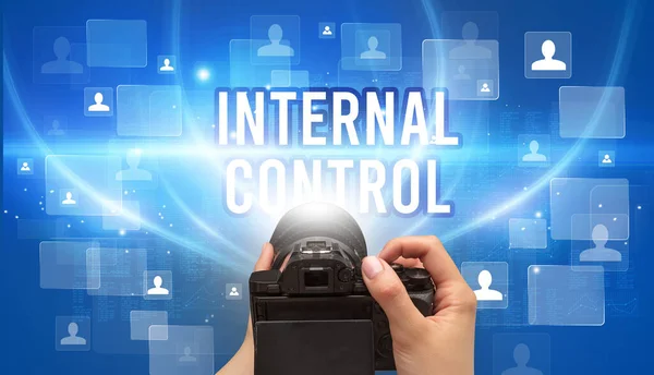 Крупный План Ручной Камеры Надписью Internal Control Концепция Видеонаблюдения — стоковое фото