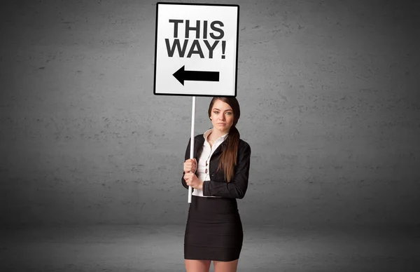 Business Person Holding Traffic Sign Way Inscription New Idea Concept — Stock Photo, Image