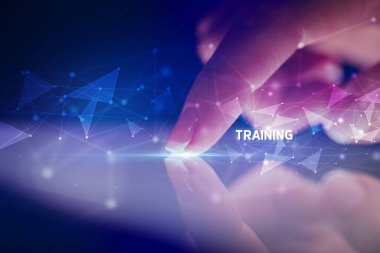 Eğitim yazısıyla tablete dokunmak, iş kavramı