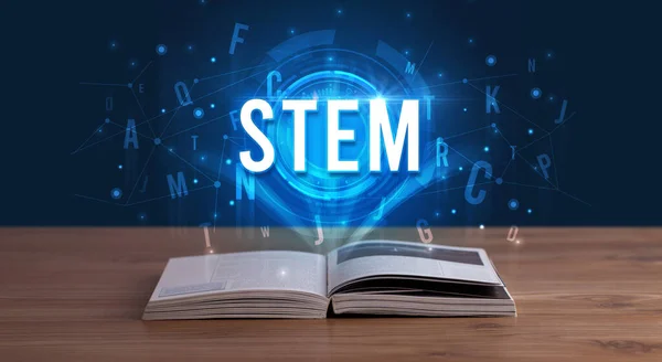 Stem Inscription Coming Out Open Book Digital Technology Concept — Stock Photo, Image