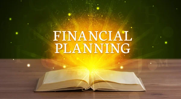Financiële Planning Inscriptie Uit Een Open Boek Educatief Concept — Stockfoto