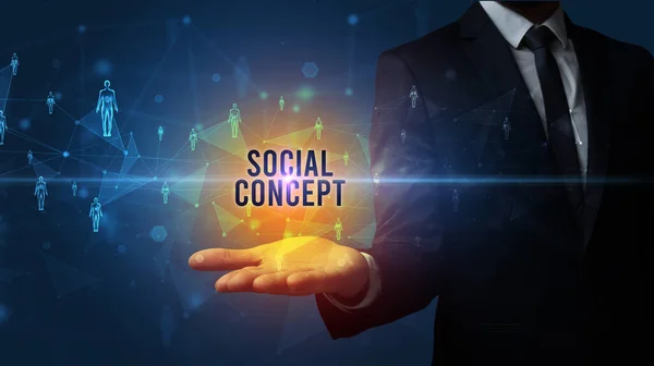 Elegáns Kézfogás Szociális Következtetés Felirat Közösségi Hálózati Koncepció — Stock Fotó