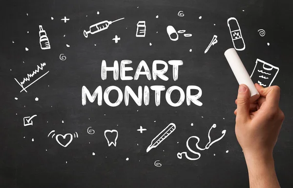 Dibujo Mano Monitor Corazón Inscripción Con Tiza Blanca Pizarra Concepto —  Fotos de Stock