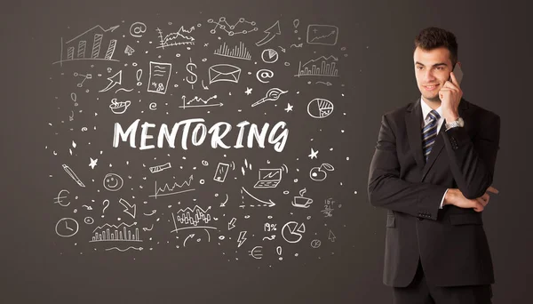 Mentoringの碑文で考えるビジネスマン ビジネス教育の概念 — ストック写真