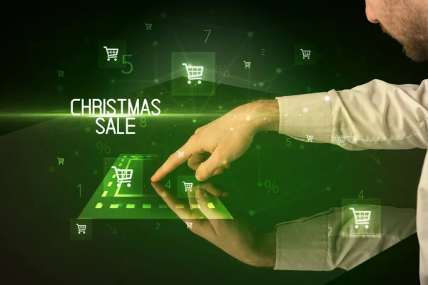 Online Αγορές Την Έννοια Επιγραφή Christmas Sale Εικονίδια Καλάθι Αγορών — Φωτογραφία Αρχείου